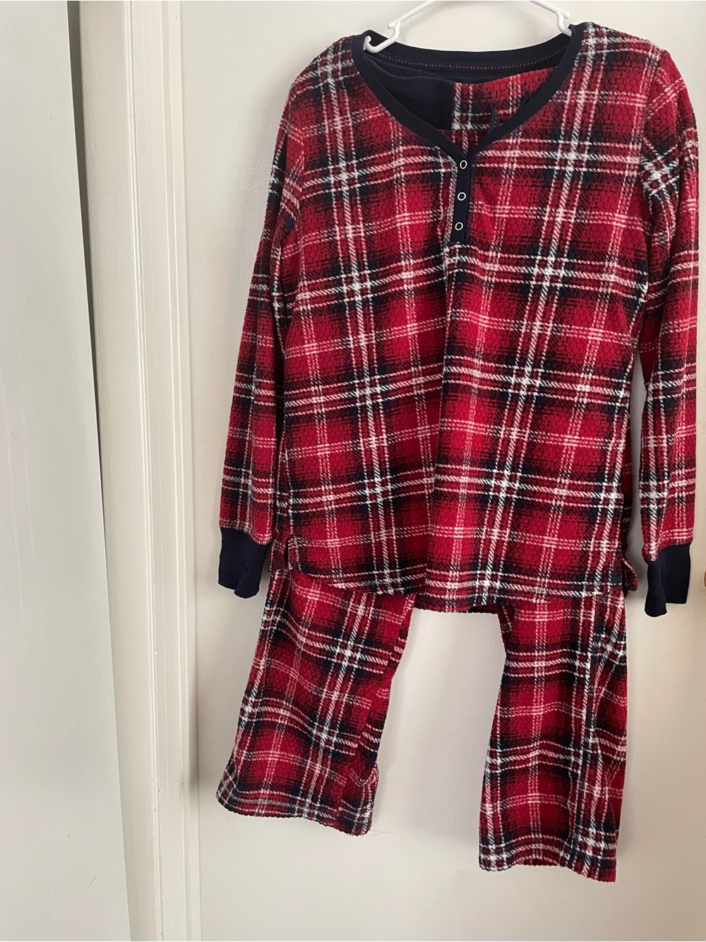 Nautica Red Plaid Two-Piece Pajama Set with Navy Trim